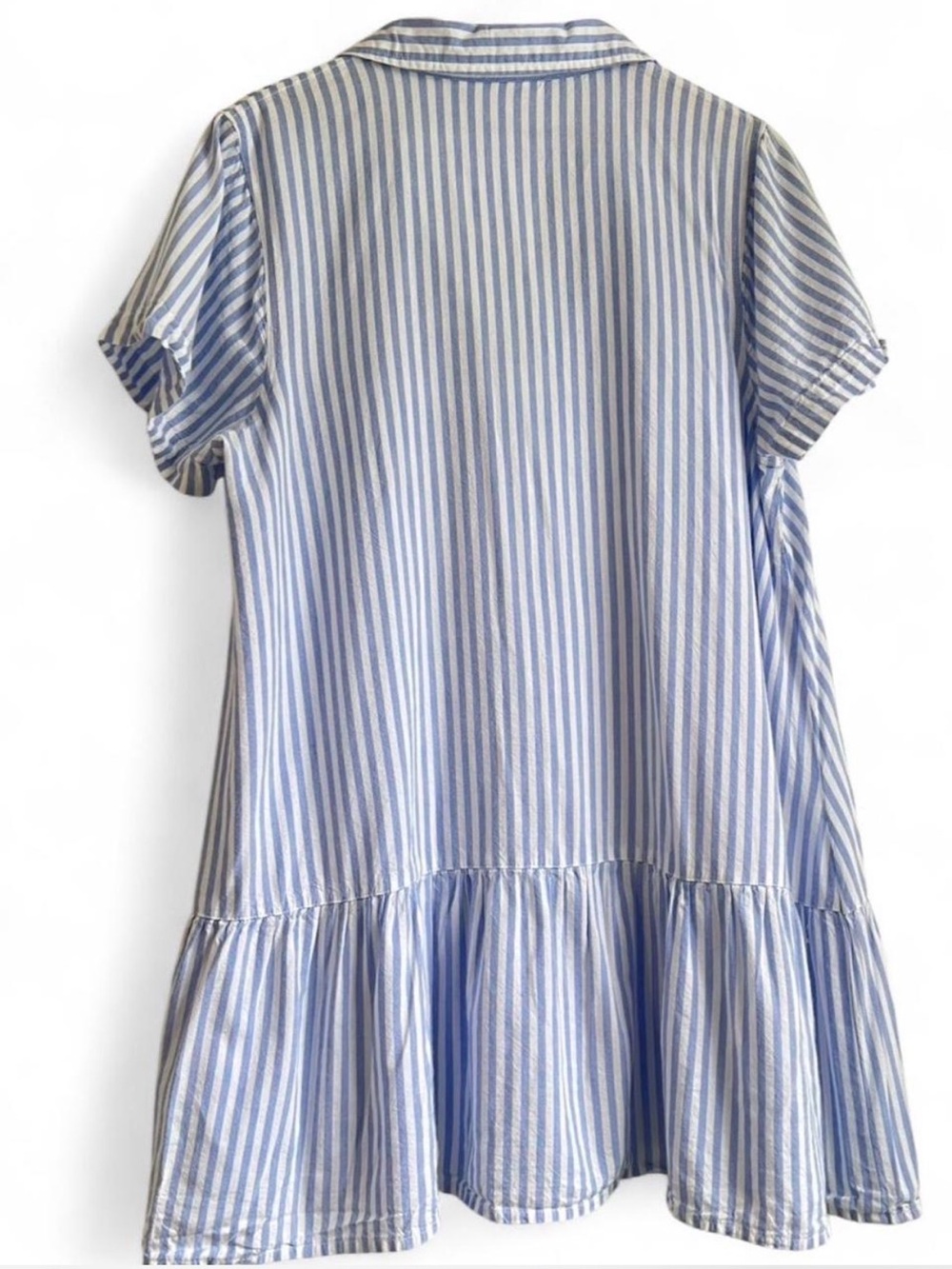 Sincerely Jules Light Blue White Striped Shirt Dress L Coastal Ruffle Preppy - Picture 2 of 8
